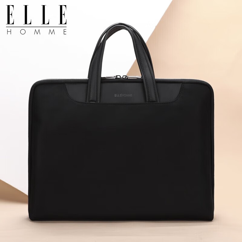 ELLE HOMME Business Men's Briefcase, Nylon Composite Canvas Handbag, Casual Laptop Bag for Men, 03510 Black