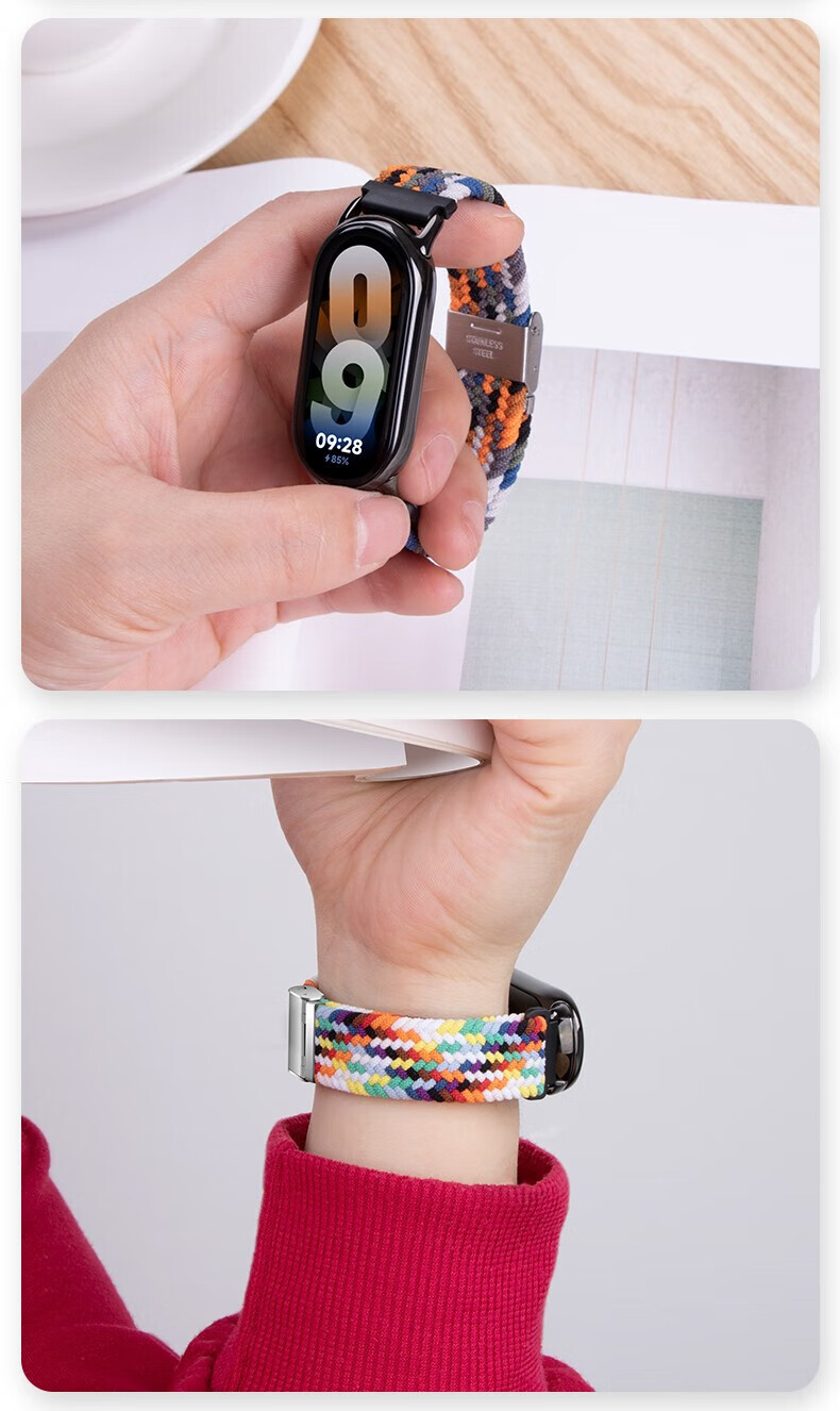 CHENSONG Compatible Nylon Woven Strap for Xiaomi Band 11/8/9/10/NFC, Universal Wristband, Sports Strap for Men And Women, Autumn And Winter Warm Breathable Loop Wristband, Black 8