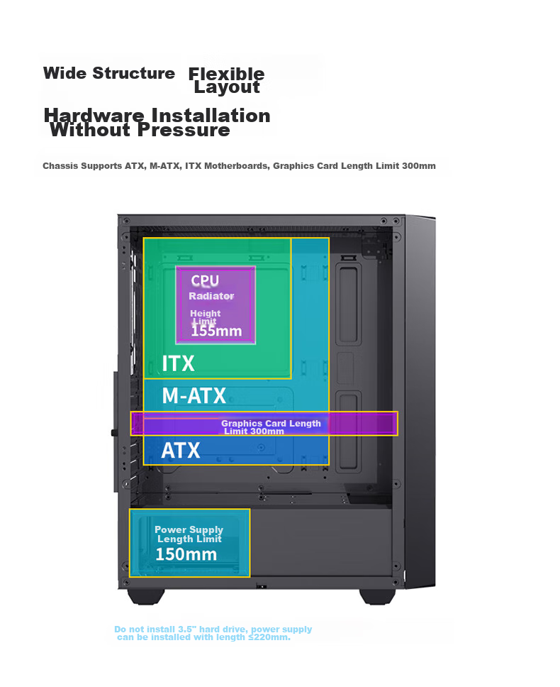 BUBALUS Tianyue Business Mid-Tower Case (Supports 240mm Water Cooling, ATX Motherboard, 300mm Graphics Card, 6 Fan Positions, Bottom-Mounted PSU Compartment, Desktop Computer Case/U3) 6