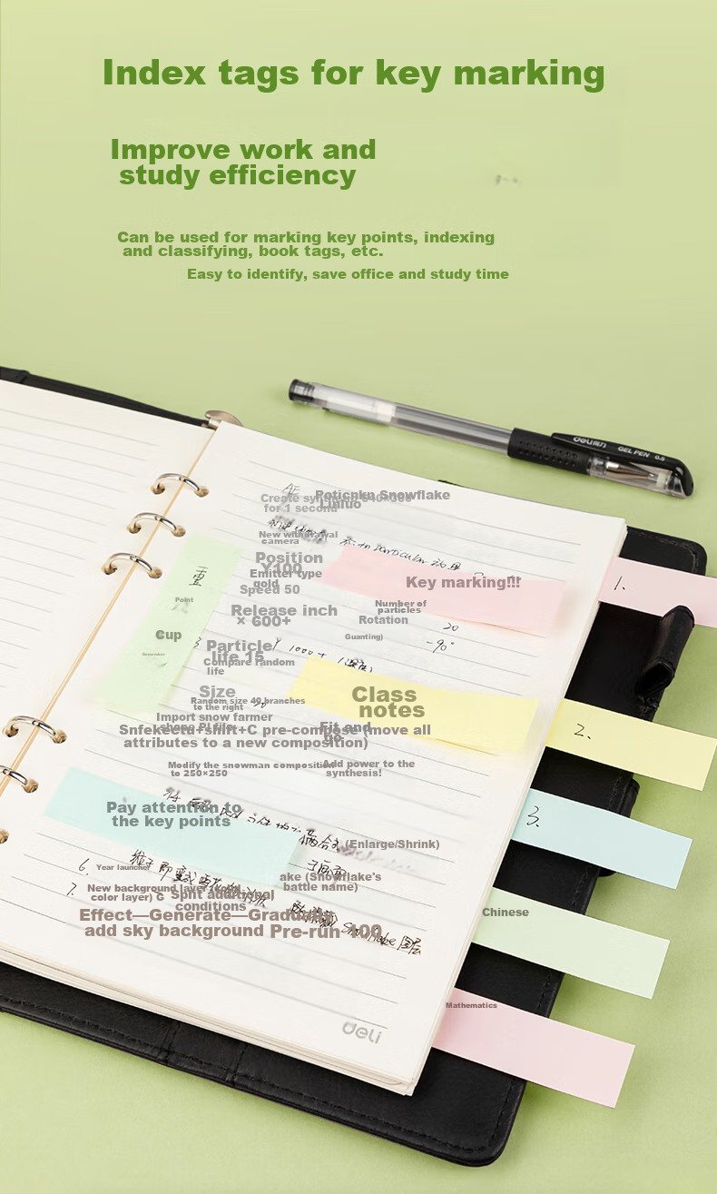 Deli 4800 Large Capacity 4-Color Striped Sticky Notes, 76*19mm, Memo Pads/Note Pads/Self-Adhesive Message Books P066307 5