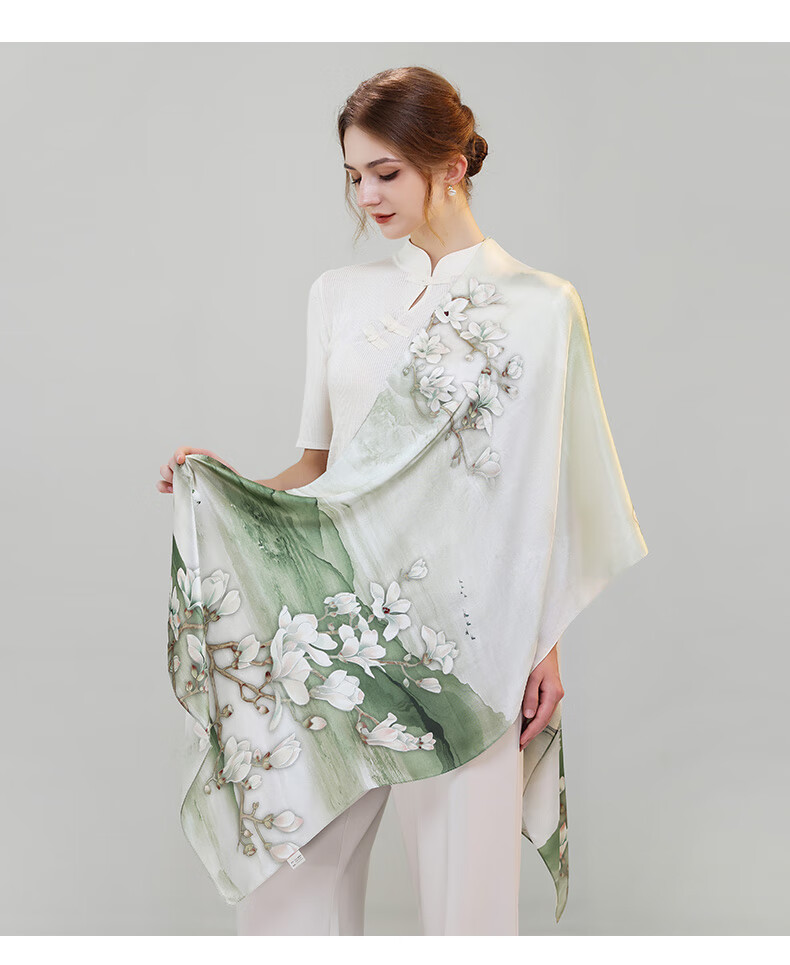 Hangsilu Silk Scarf for Women, Chinese Style Mulberry Silk Shawl Wrap, Elegant Practical Birthday Gift for Wife Or Mother 8