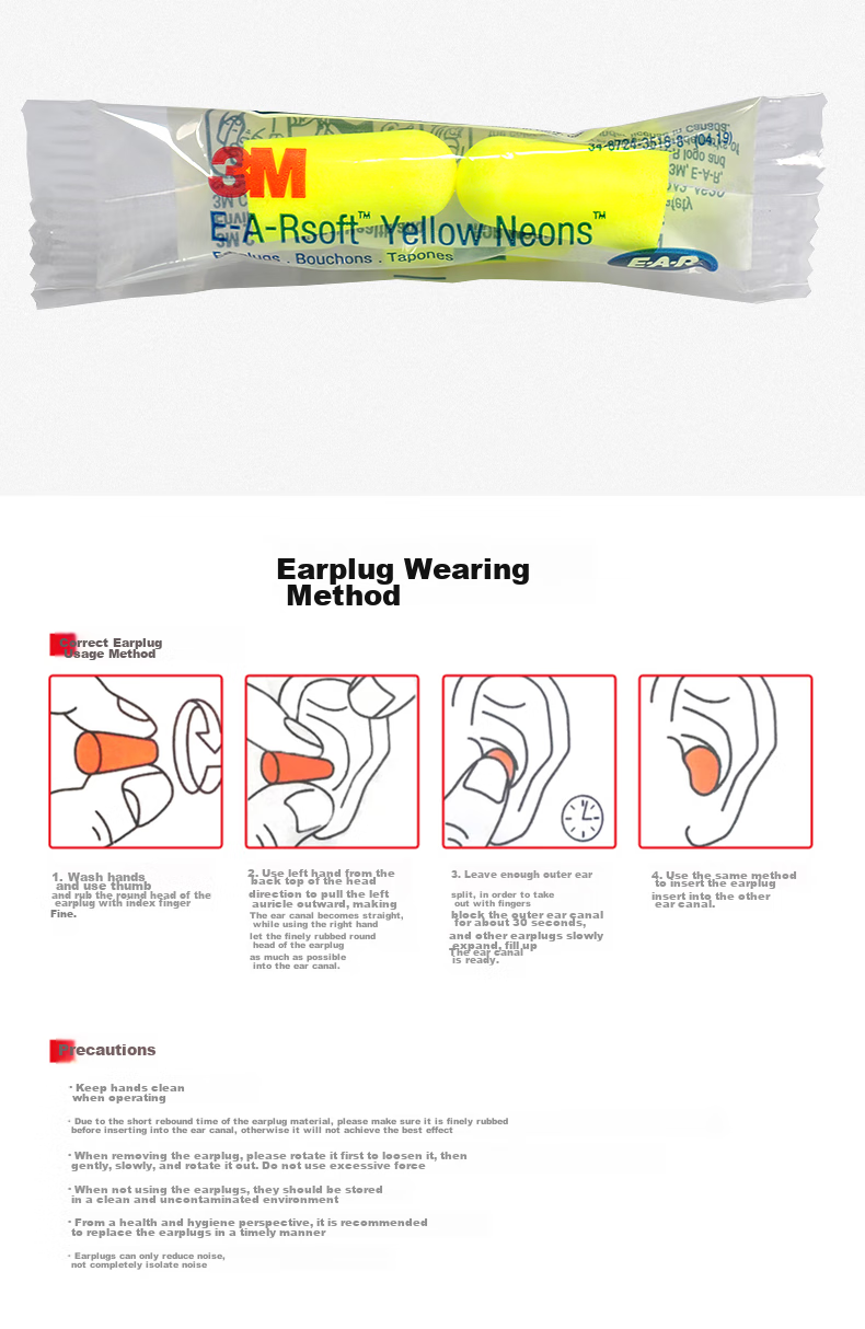 3M 312-1250 Soundproof Earplugs, Bullet-Shaped Foam, Comfortable for Work, Study, Dormitory, Anti-Snoring, 200 Pairs 10