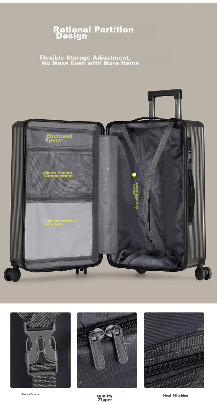 JEVI Large Capacity Suitcase for Men And Women, Student Luggage, Quiet Wheels, Universal Wheels, Zipper Lock, 26 Inches 14