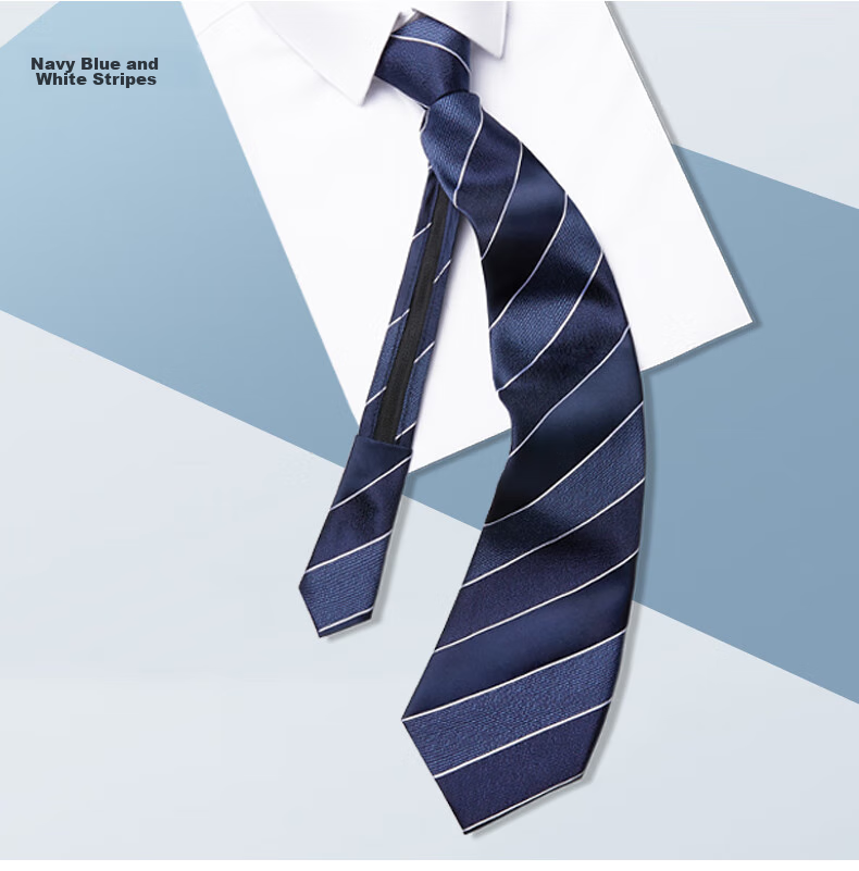 Luomeng Men's Business Necktie, 8cm No-Tie Striped Wedding Zipper Tie, Gift for Husband Or Boyfriend, Navy Blue, Gift Box Packaging 13