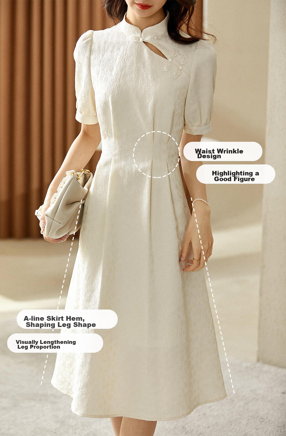 Shangdu Bila New Chinese Style Stand Collar Pankou Improved Floral Qipao Dress Summer Apricot Base Floral 132L48002 M 6