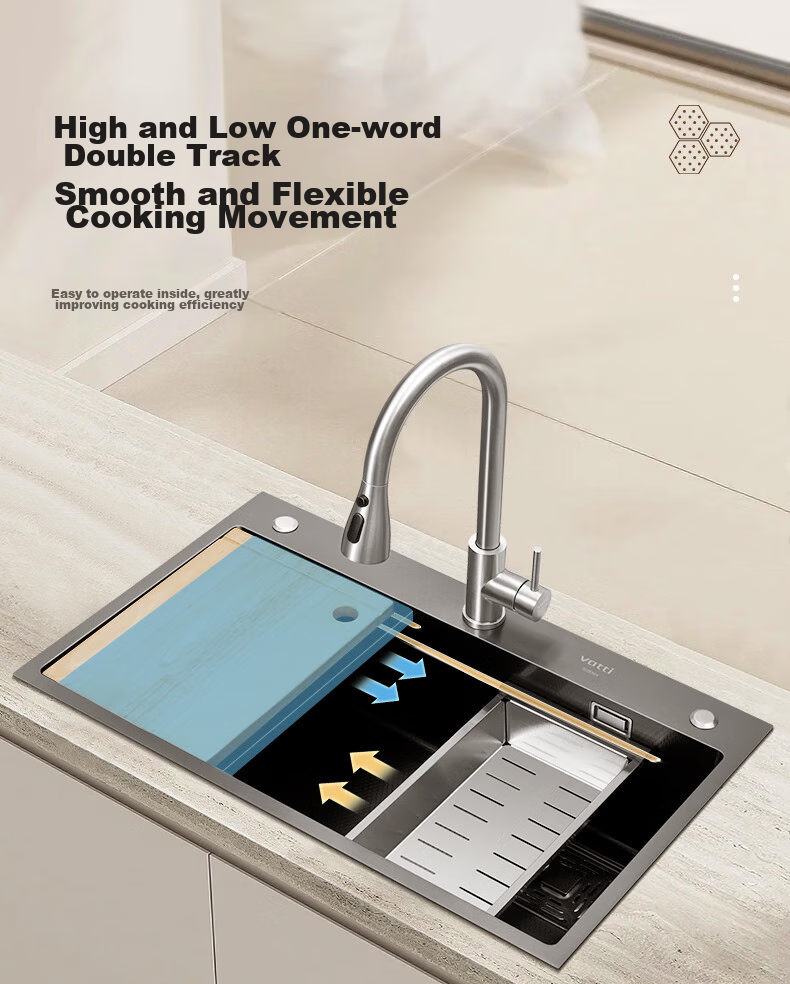 VATTI [Renovation Subsidy] Kitchen Sink, Large Single Bowl, Vegetable Washing Basin, Integrated Basin, 304 Stainless Steel Honeycomb Nano S5 12