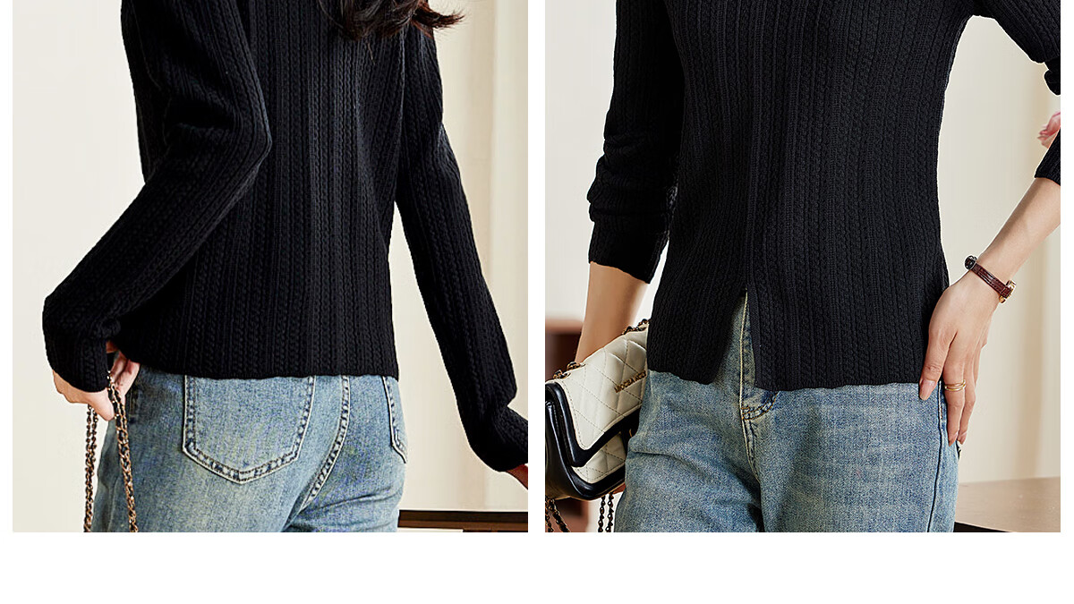 PinCai Women's Knit Sweater, Spring And Autumn Thin Style, Niche V-Neck Split Knit Top, Loose Inner Layer Base Shirt P143Z3008 34