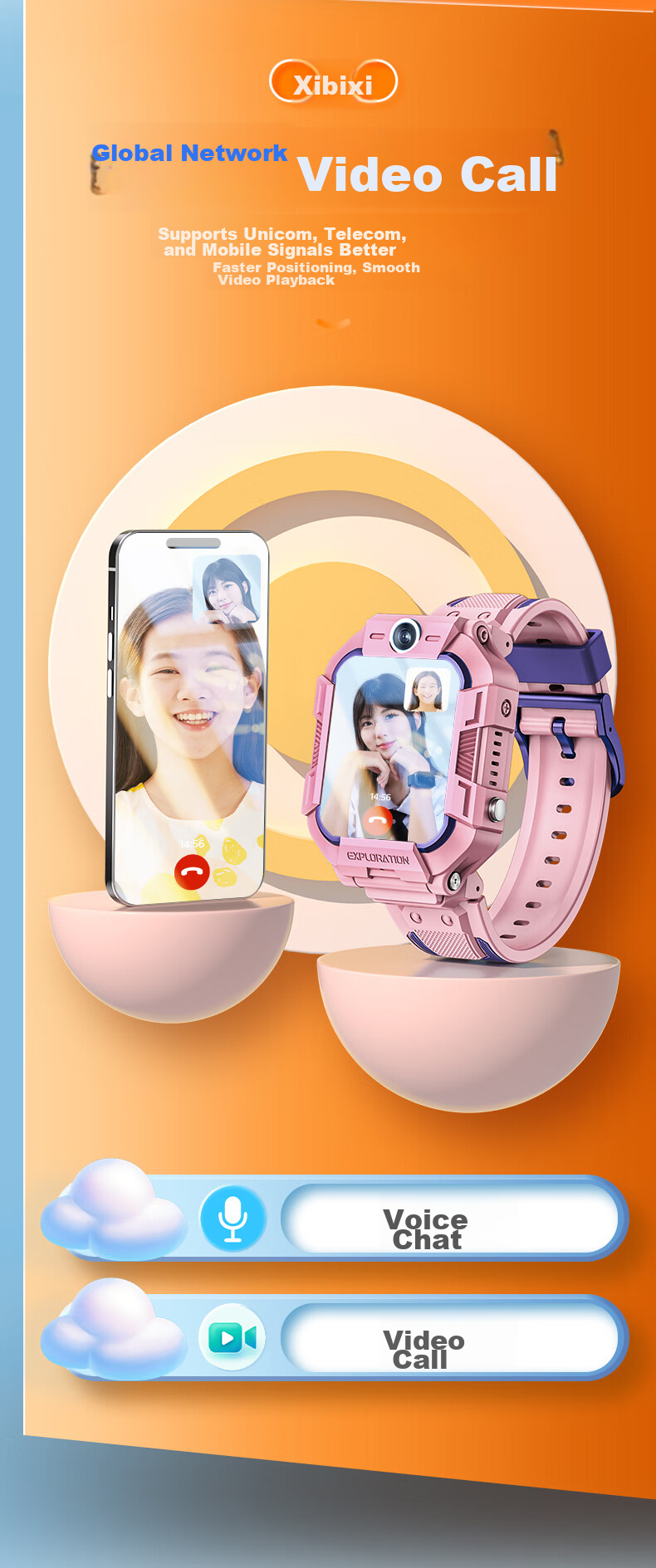 Xibixi Children's Smartwatch Phone Watch, 4G Full Network, HD Video, Waterproof And Shockproof, GPS Positioning, Long Battery Life, Student Smartwatch for Primary, Middle And High School Students 5