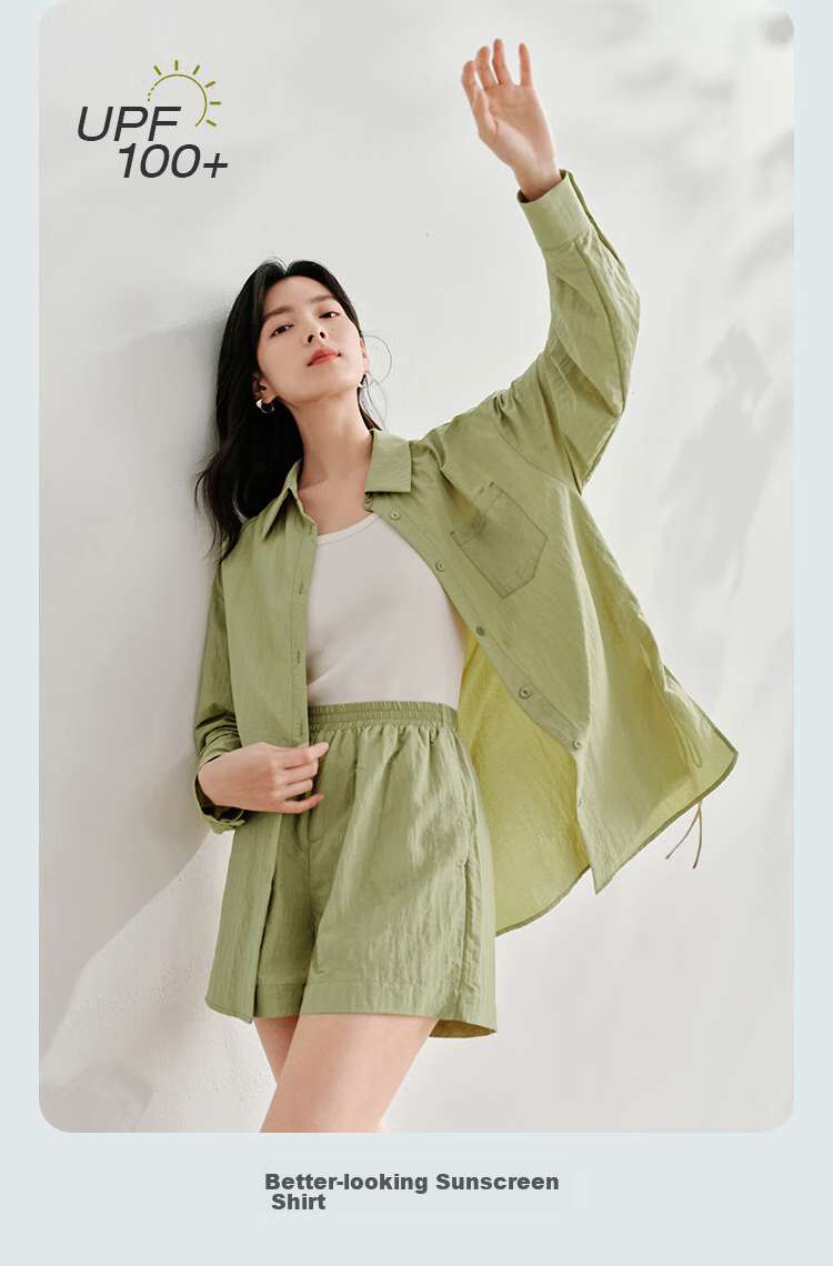 INMAN UPF100+ Sun Protection Shirt for Women, Summer Fashion Blouse Jacket, Bean Green Color, Size L 13