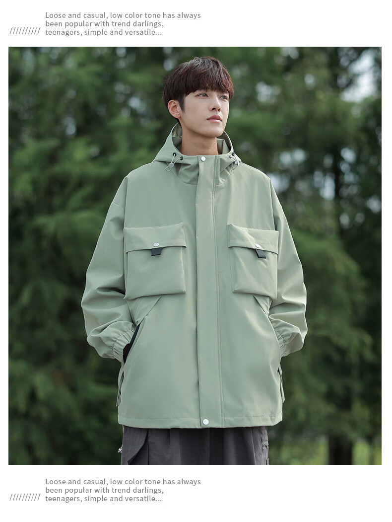 POUM American-Style Workwear Trendy Jacket for Men, Spring And Autumn Loose Fit Windproof Casual Coat, 2451 Orange-Red XL 11