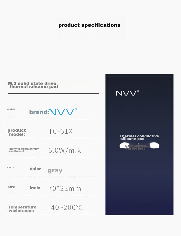 NVV M.2 SSD Thermal Paste Pad, Cooling Silicone Pad, Heat Conductive Silicone Gasket for SSD North Bridge, TC-61X with Thermal Conductivity of 6.0W 8