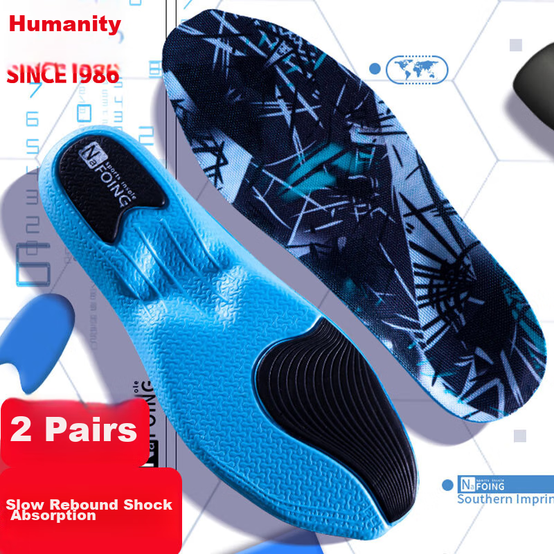 RENBEN 2 Pairs Sports Insoles for Men, Sweat-Absorbing Breathable Shock-Absorbing Arch Support Basketball Running Women's 6629 Black Blue 37-38