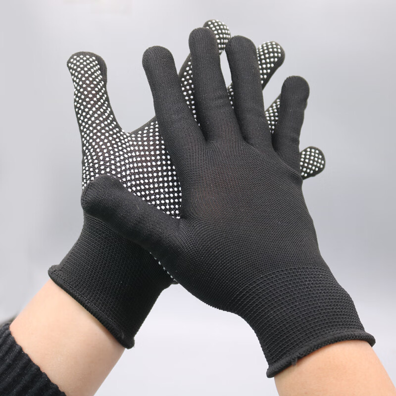 Lugong 13-Needle Nylon Dotted Work Gloves, Non-Slip Wear-Resistant Heat-Insulating Anti-Scalding, Thin Breathable Flexible, for Construction Site Auto Repair Driving Packing Maintenance Work, Gray, 12 Pairs, One Size Fits All 2