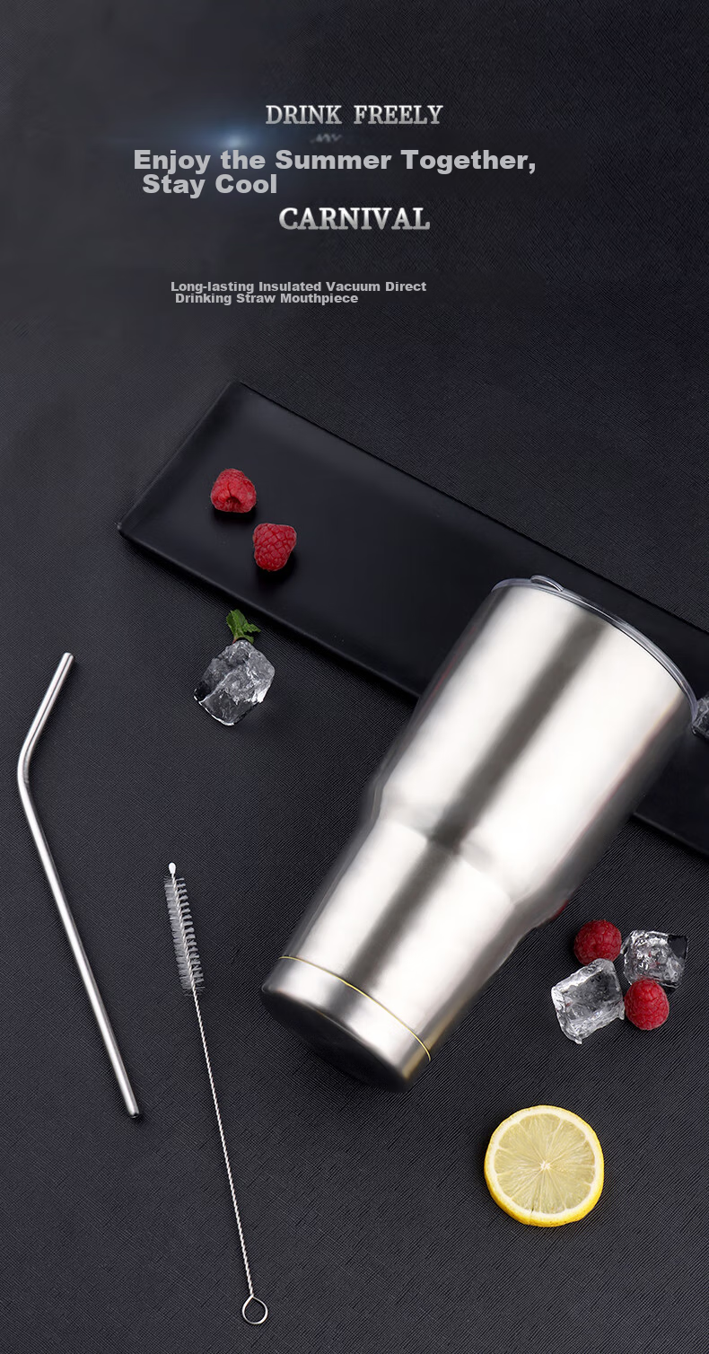 BJ 304 Stainless Steel Ice Cup, Insulated Mug, Large Capacity Water Bottle, Coffee Cup, 900ML with Straw + Straw Brush 1