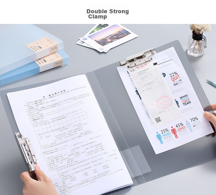 COMIX A4 Metal Double Strong Clip Hard File Folder, Simple Large Capacity Exam Paper Document Folder Poetry Recitation Contract Clipboard, File Storage 1 Piece Pack, Light Blue A5702 5