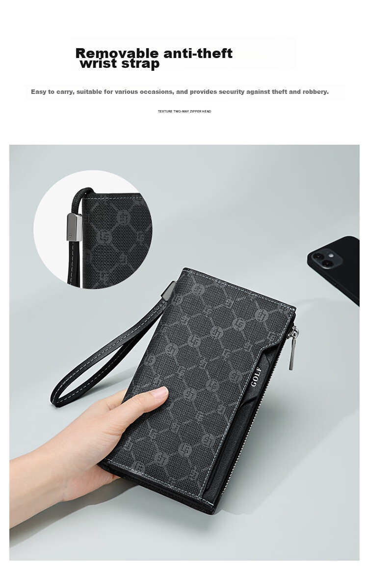 GOLF Men's Multi-Card Holder Clutch, Anti-Theft Wallet, Long Bifold Purse for Men's Driver's License And Cash 12