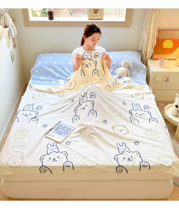 Wuyinliangpin 100% Pure Cotton Class A Hotel Hygiene Bedding Set with Pillowcases And Duvet Cover for Business Trips And Travel, Double Sleeping Bag 180x210cm 11