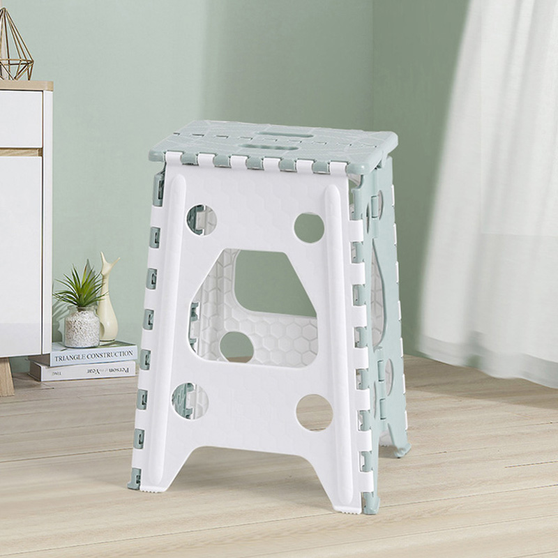 Haoer Foldable Plastic Stool, Portable Outdoor Space-Saving High Stool, Maza Household Bench, Light White-Green, 1 Piece, Height 46cm