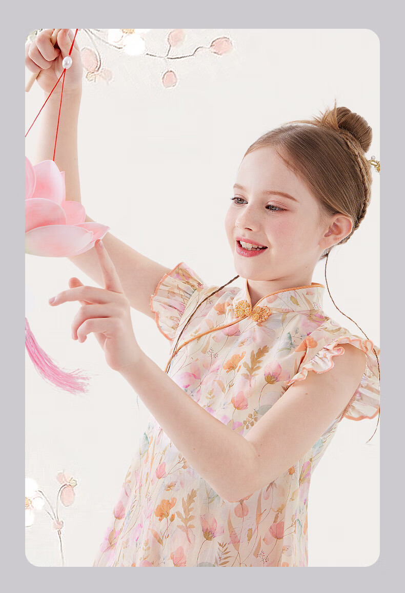 Duomiaowu Girls' Cotton Dress, Summer Children's New Chinese-Style Qipao Skirt, Big Kids' National Style Dress, W011 Pink Orange, Size 170 8