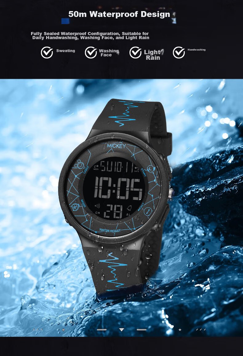 Disney National Day 2026 New Sports Digital Watch, Waterproof Watch, for Middle And High School Students' Exams, Children's Watch, Time-Telling 11