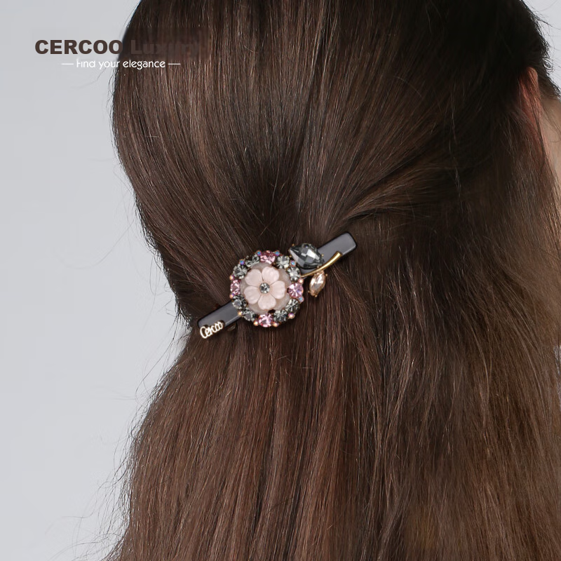 Зажим для волос Cercoo, корейский стиль, элегантный, с розовыми цветами и стразами, для женщин, повседневный, горизонтальный, верхний зажим, подарок для девушки