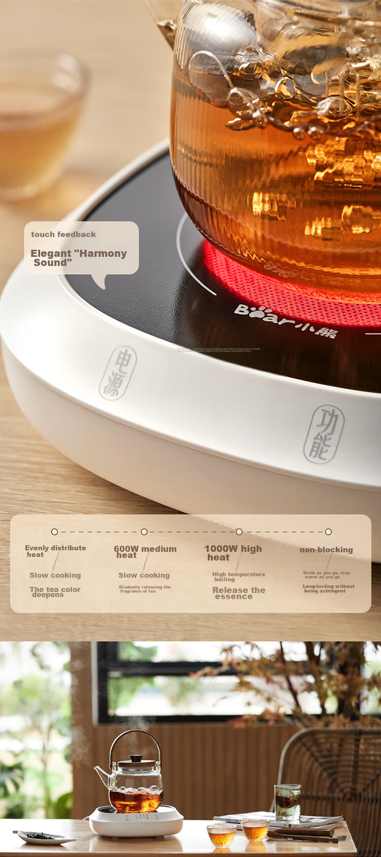 Bear Electric Ceramic Stove Mini Tea Brewing Pot for White Tea, Black Tea, Pu'er And Health Tea, Compact Multi-Functional Home Use Quiet Cooking Tea Brewing Pot J13Z5 2