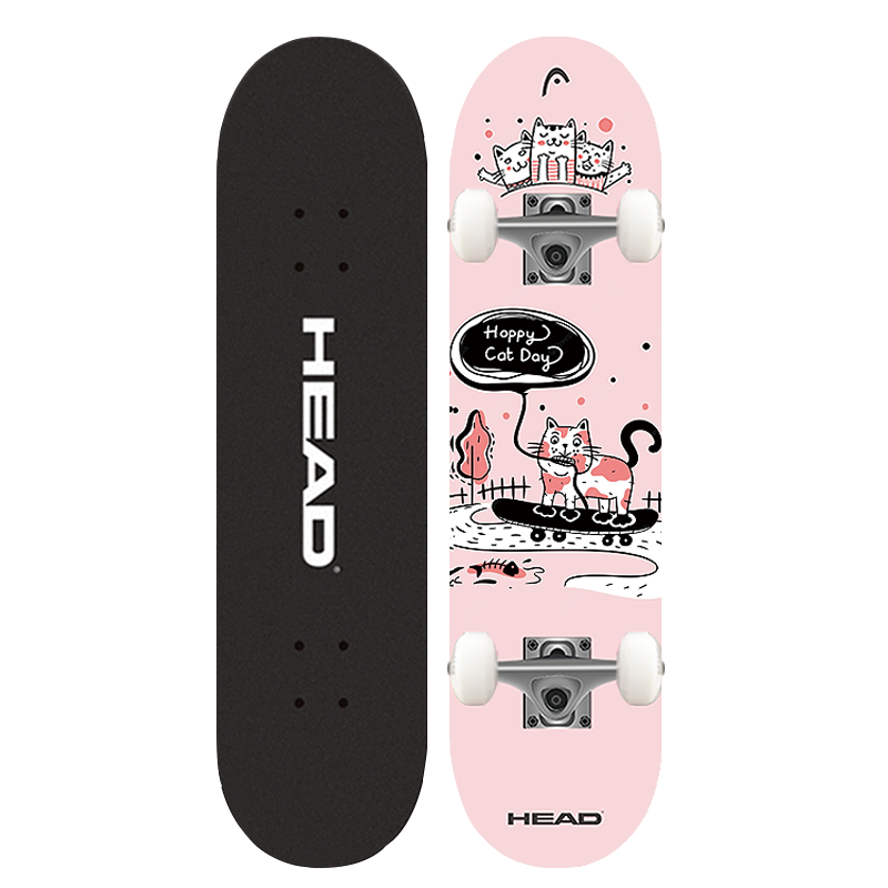 HEAD Skateboard for Children 6-12 Years Old, Beginners And Adults, Professional Double-Warped Board, Youth Universal Four-Wheel Action Board, Cat Versio