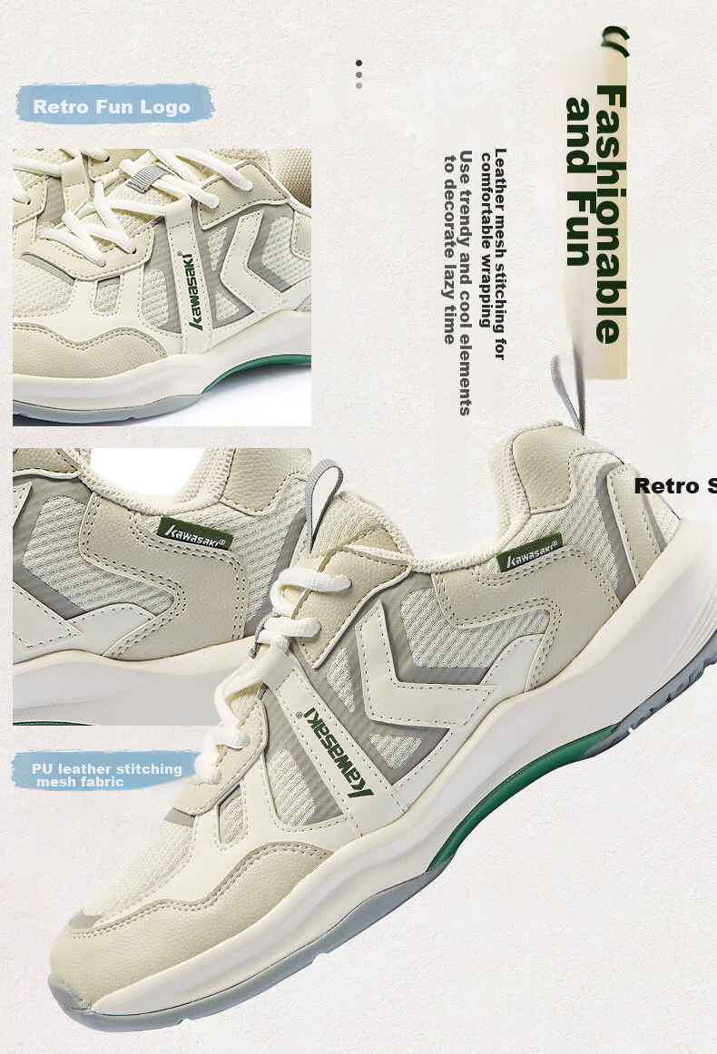 KAWASAKI Badminton Shoes Retro Men's Women's Non-Slip Wear-Resistant Professional Sports Shoes A3308 Chuan Stone Gray 39 4