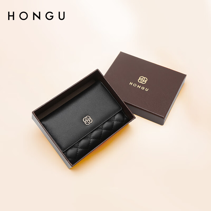 HONGU Women's Leather Wallet, Short Foldable Diamond Pattern Coin Purse, Small Pouch, Birthday Gift for Girlfriend