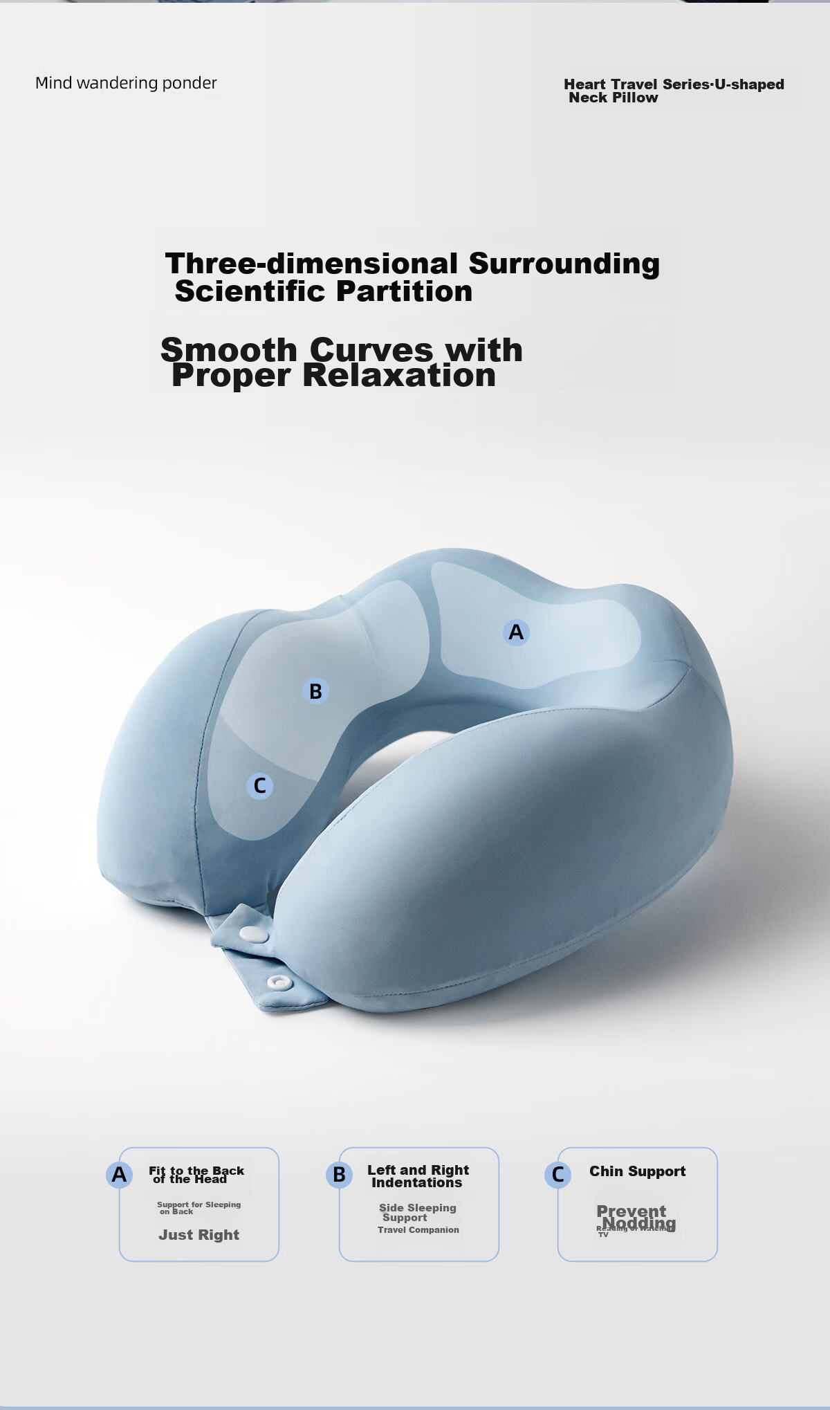 FOOJO Memory Foam U-Shaped Pillow, Portable Neck Support for Travel, Office, Nap, Car And Airplane Use, Sky Blue 4
