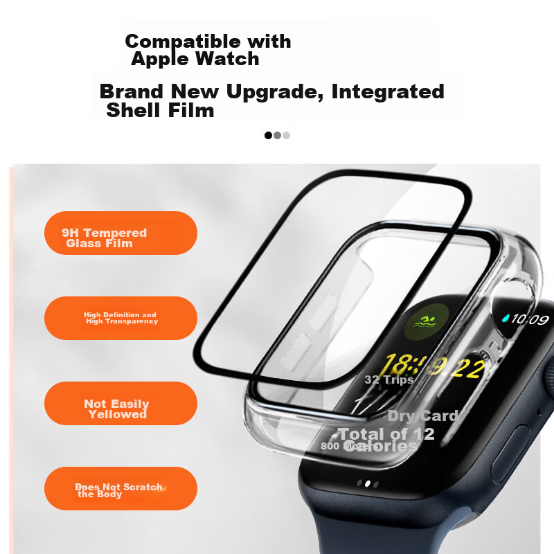 Защитный чехол-пленка Weiqiantu для Apple Watch Ultra2/S9/8/7/SE, закаленное стекло, полноэкранная защита от падения, интегрированный корпус - 40 мм [Прозрачный]