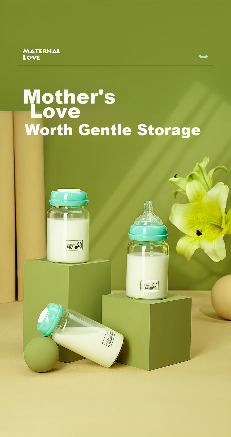 Xiaoyaxiang Glass Breast Milk Storage Bottle for Newborns, Wide Neck 180ml (Set of 2) 15
