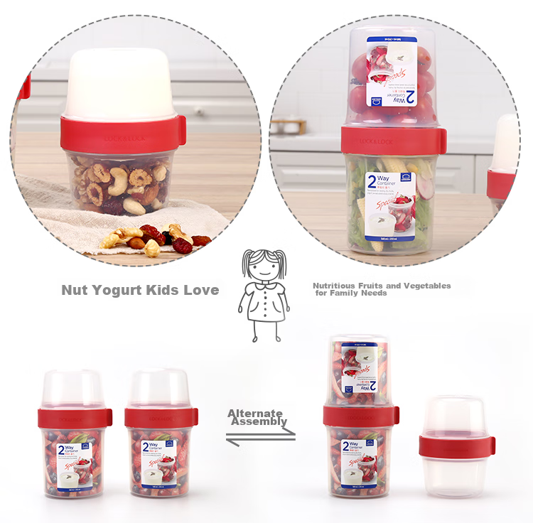 LOCK&LOCK Children's Snack Storage Container, Double-Layer Multi-Purpose Plastic Sealed Lunch Box, Compartmentalized Fruit Refrigerator Storage Box, 2-Piece Set 11