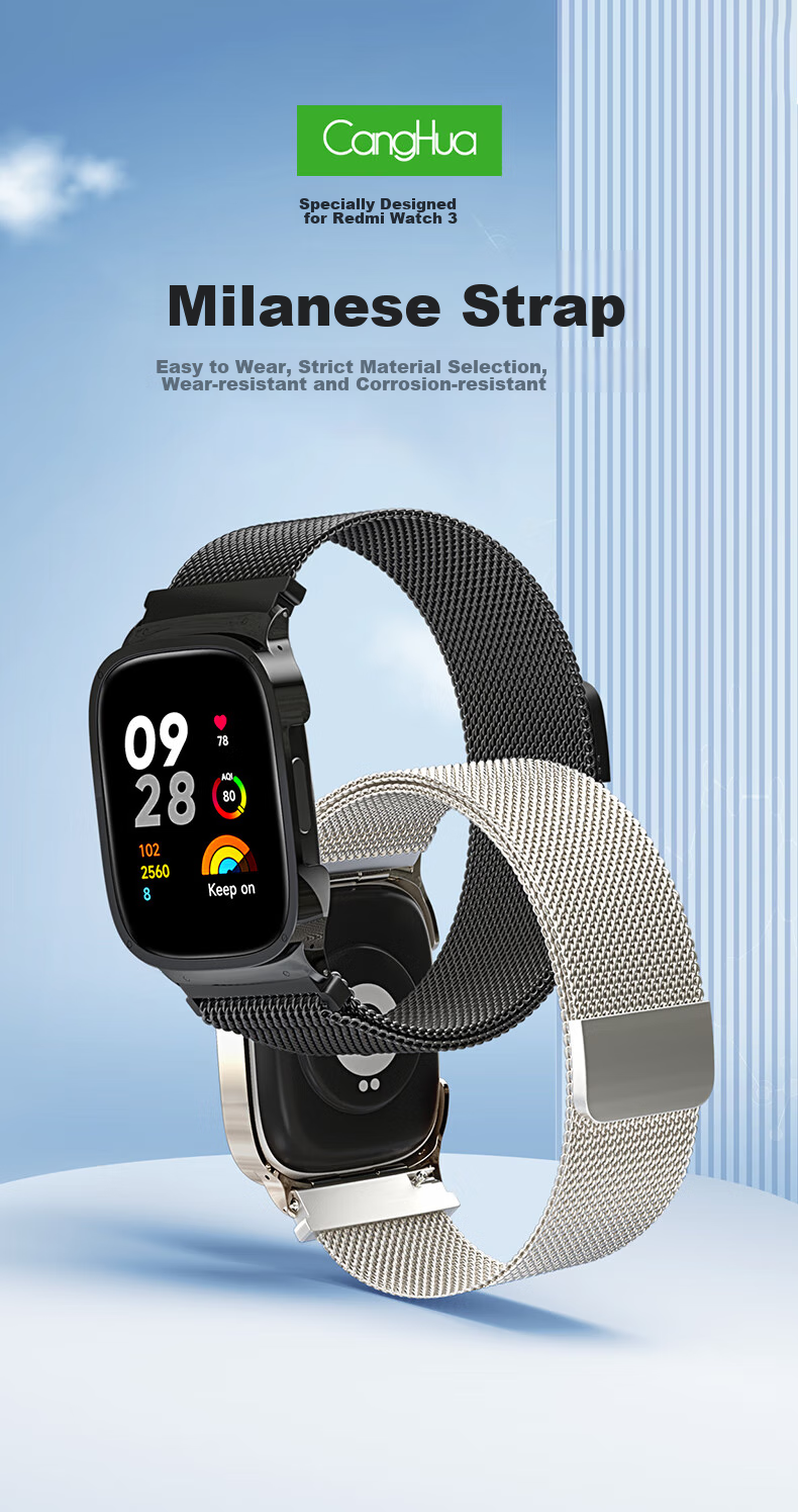 CangHua Compatible with Redmi Watch 3 Strap, Redmi Watch 3 Strap, Sports Edition Watch Strap, Milanese Metal Stainless Steel Replacement Wristband, Black 2
