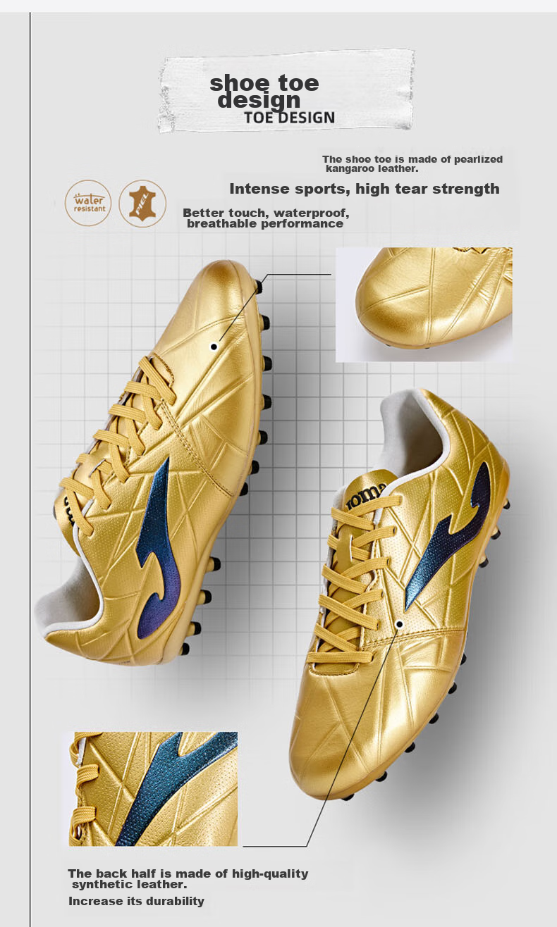 JOMA Kangaroo Leather Soccer Shoes for Men, MG Short Studs, Non-Slip, Wear-Resistant, Professional Football Training Shoes, White, Size 43 4