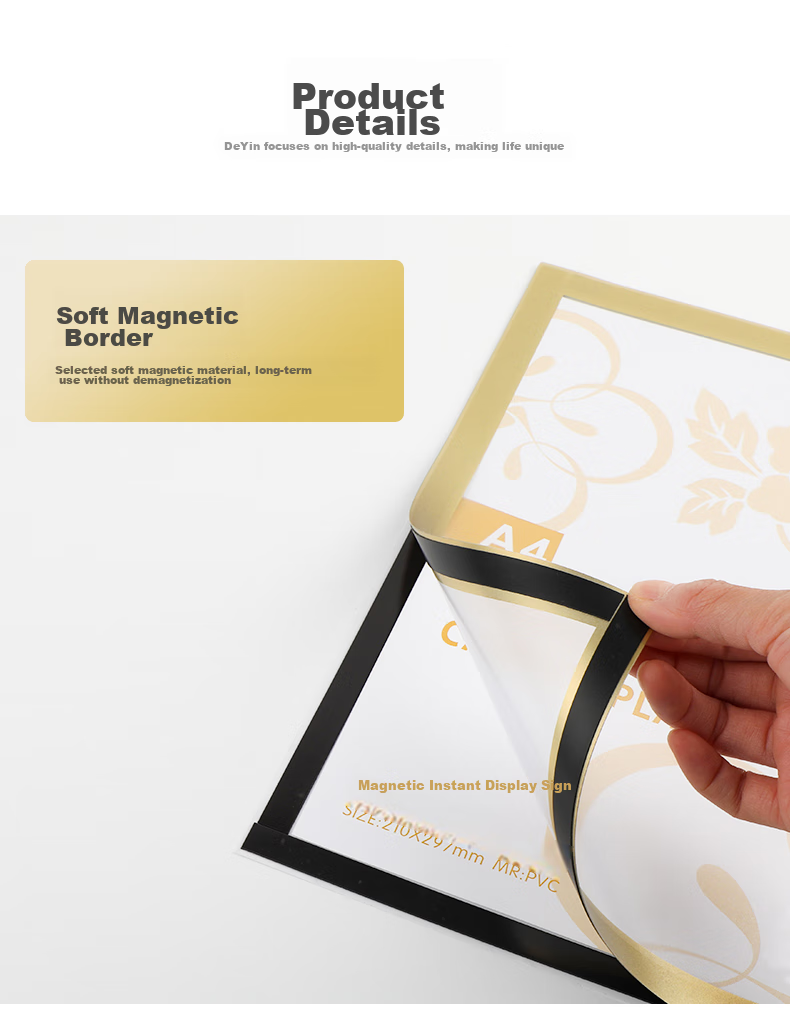 Befon Business License Frame, Magnetic Display A4 Holder, No Drilling Required, Strong Magnetic Attachment, Ready to Use, Specially Designed for Licenses, Photo Poster Protective Frame, Silver 5498 6