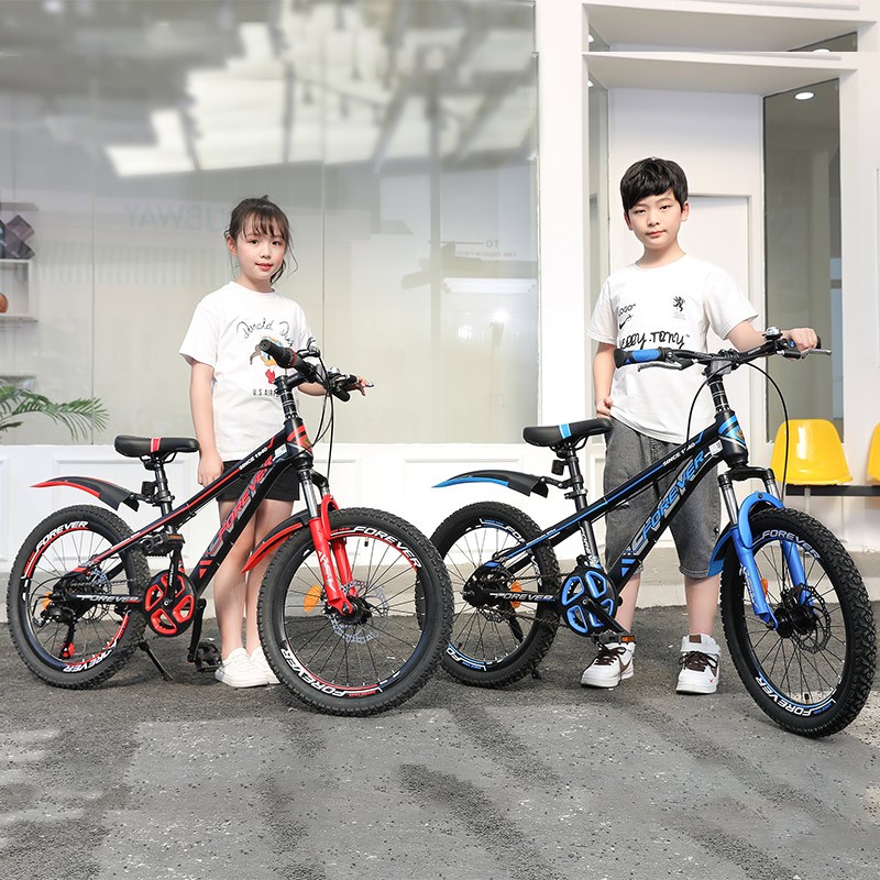 FOREVER Children's Bicycle, Youth Variable-Speed Mountain Bike, Middle School Student Bicycle, Shock-Absorbing Racing Bike, Pedal Bike, 22-Inch, Black And Red Color