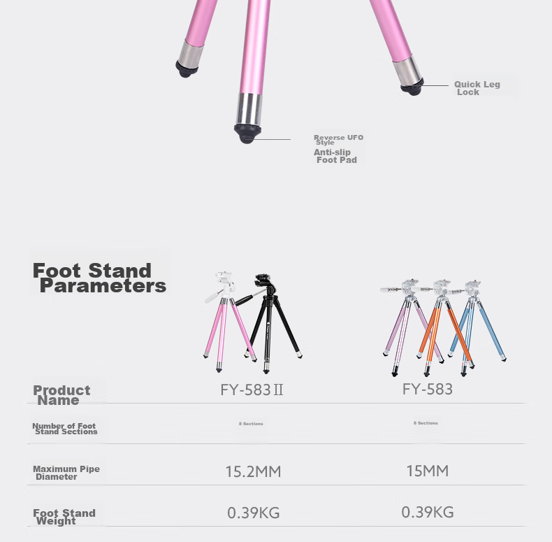 Fotopro FY583 Portable Multi-Purpose Tripod, Phone And Camera Photography Live Streaming Stand, Black/0.39KG 4