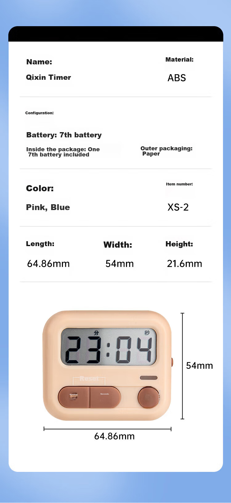 COMIX Student Timer, Children's Electronic Timer, Kitchen And Restaurant Timing Tool Alarm Clock, Magnetic Kitchen Baking Countdown Children's Gift, XS-2 Pink 7