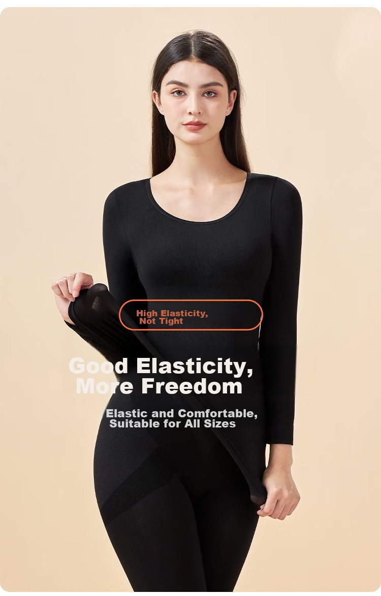 LangSha Women's Seamless Thin Autumn And Winter Thermal Underwear Set, Medium Thickness, Body-Shaping Base Layer, Black, Size M 8