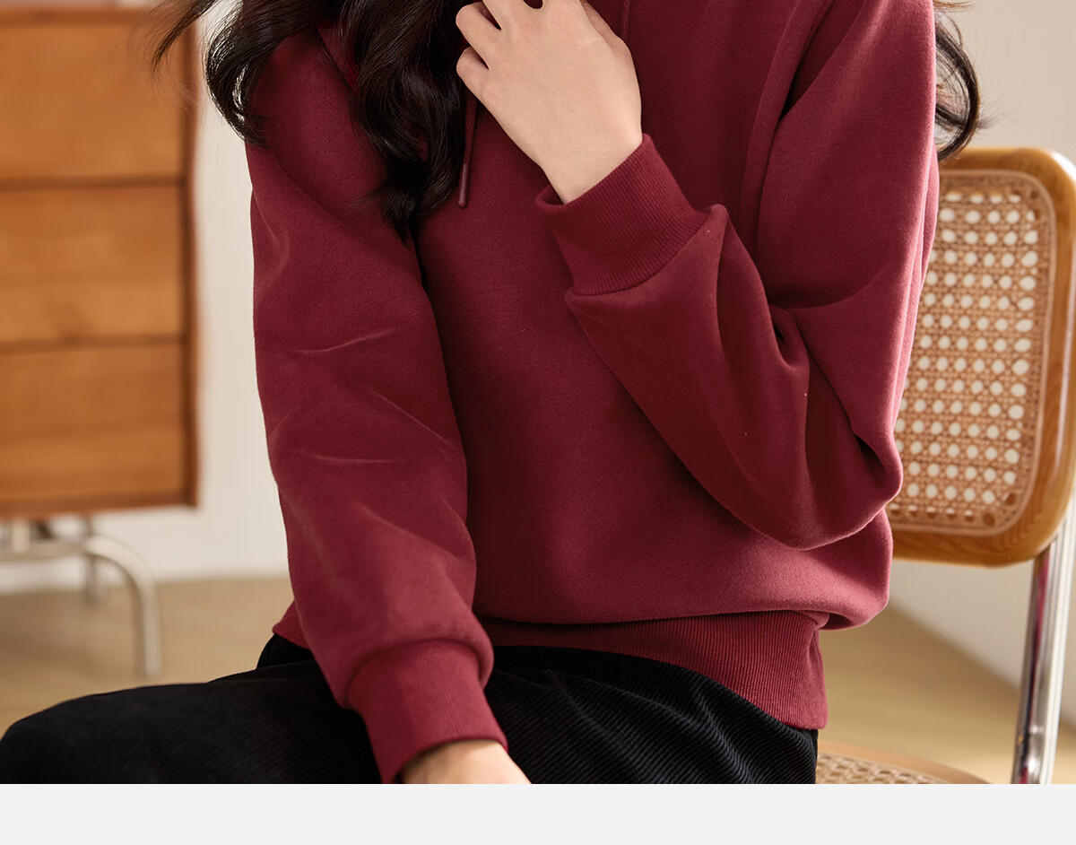 PinCai Fleece-Lined Sweatshirt for Women, Loose Drawstring Hoodie, Autumn And Winter Fleece-Lined Thickened Solid Color Jacket P144W2001 6