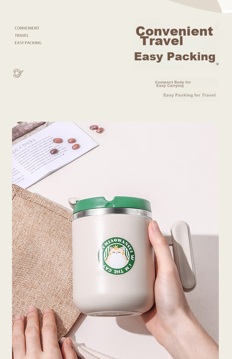 BJ 304 Stainless Steel Mug, Dormitory Room Children's Water Cup, Double-Layer Anti-Scalding Insulated Coffee Cup, Small Cat Desig 15