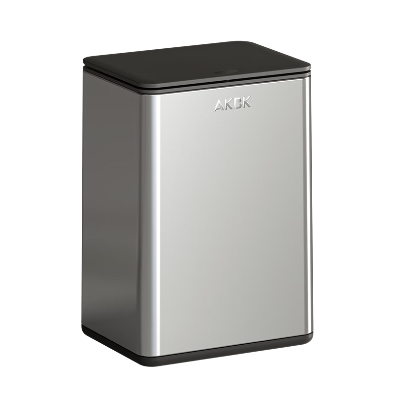 AKBK Stainless Steel Trash Can, 12L, Silver, Bathroom Slim Gap Push-Button, Toilet with Lid, Press-Ring Style, Living Room Light Luxury