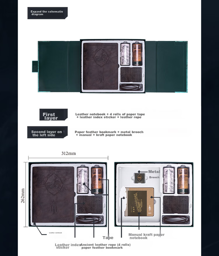Kinbor × Grave Robbers' Chronicles Journal Birthday Gift Box Stationery Set (Leather Cover Journal with Index Tabs, Adhesive Tape, Kraft Paper Notebook), Qing Tong Men Hou DTB6567, Gift-Giving Item 6