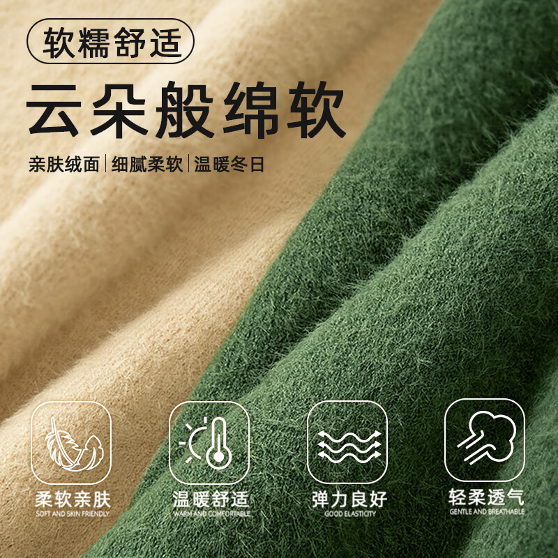 MINISO Men's Fleece-Lined Sweater Winter Warmth Integrated Fleece 2025 New Round Neck Knitwear Black M