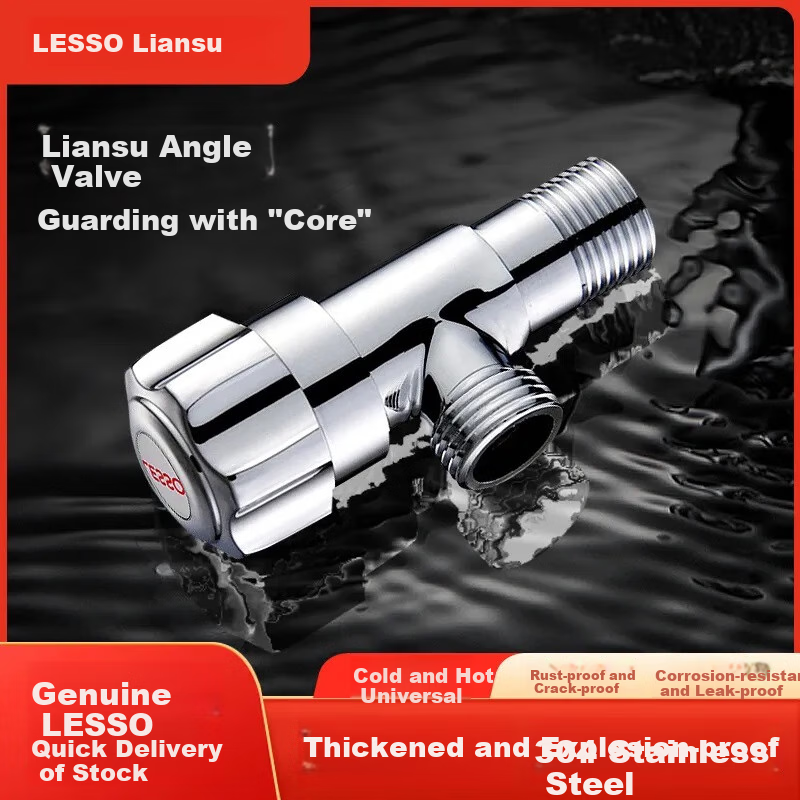 Liansu Stainless Steel Angle Valve, Hot And Cold Water Compatible Brass Quick-Open Triangular Valve with Stop Valve, Eight-Shaped Inlet Valve, 1/2 Inch Toilet Angle Valve