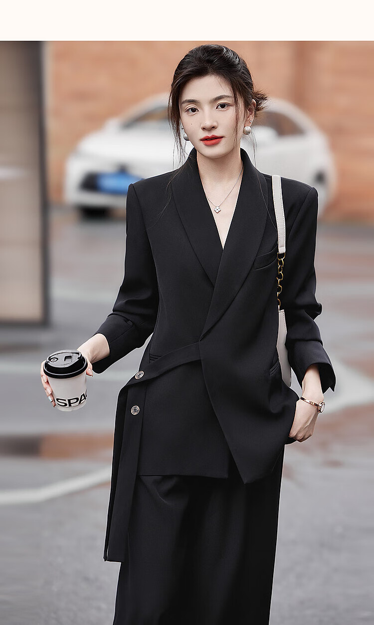 Dme [Zhi Gan Suit Set] Spring And Autumn Classic Buckle-Up Top with Long Pants, Women's Business Suit Two-Piece Set 21