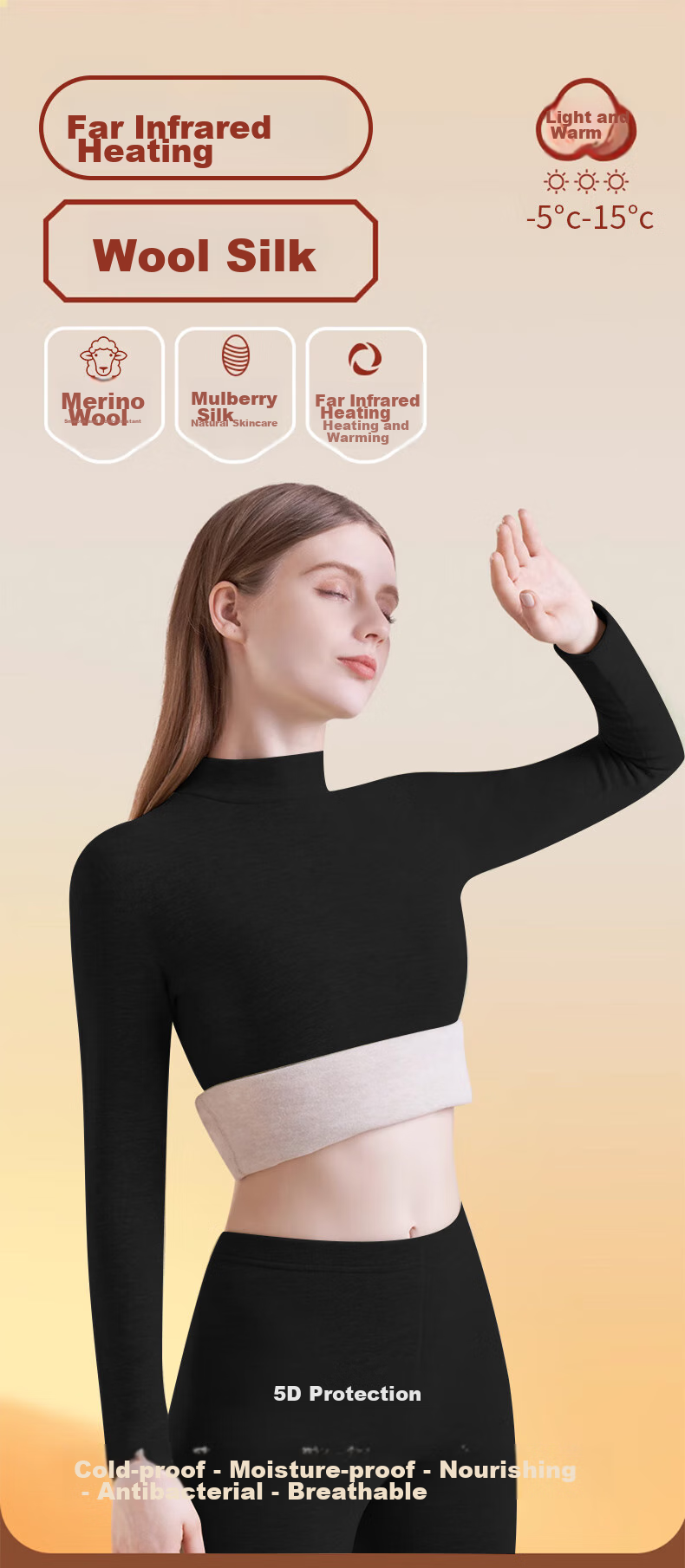 Langsha Wool And Silk Thermal Underwear for Women, New Fall/Winter 2026 Collection, 7A Antibacterial Fleece-Lined Warm Base Layer Top And Bottom Set 1