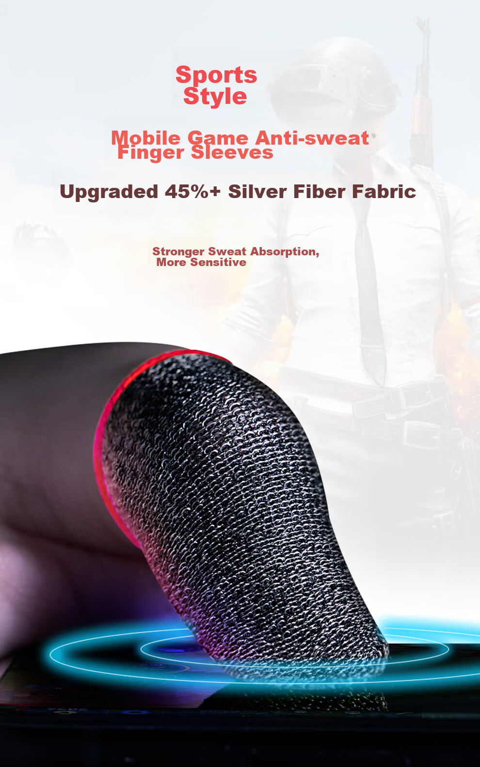 KMaxAI Gaming Finger Sleeves, Silver Fiber Antibacterial Sweat-Resistant Non-Slip, for PUBG Mobile Game, 4-Pack, Red And Black, GMZT-YQW 1
