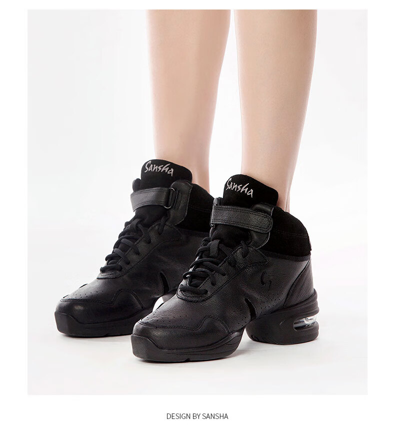 Sansha Sports Dance Shoes with Leather Upper And Air Cushion, Modern Dance Shoes, High-Top Shoes, Square Dance Shoes H52LPI Black Size 38 7